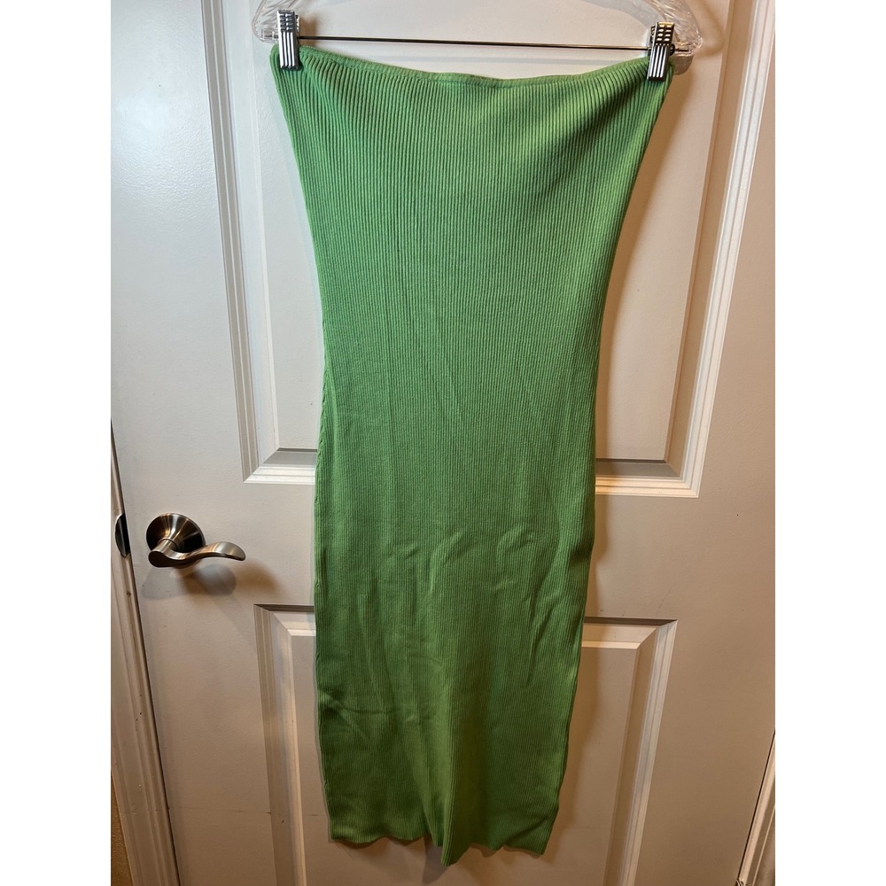 H&M Womens Strapless Dress Ribbed Knit Bodycon Green Large